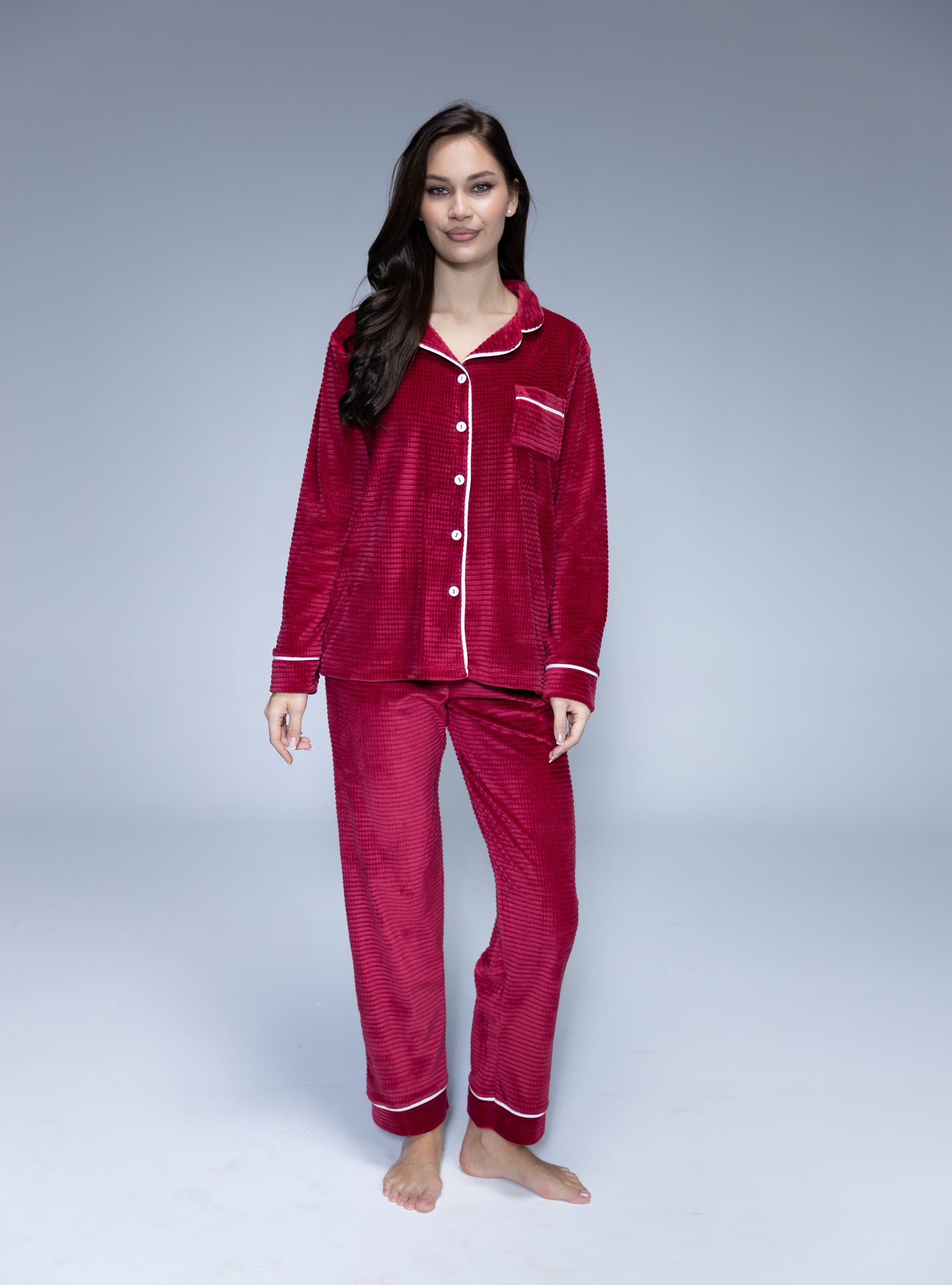Velvet Waffle Buttoned Pajama