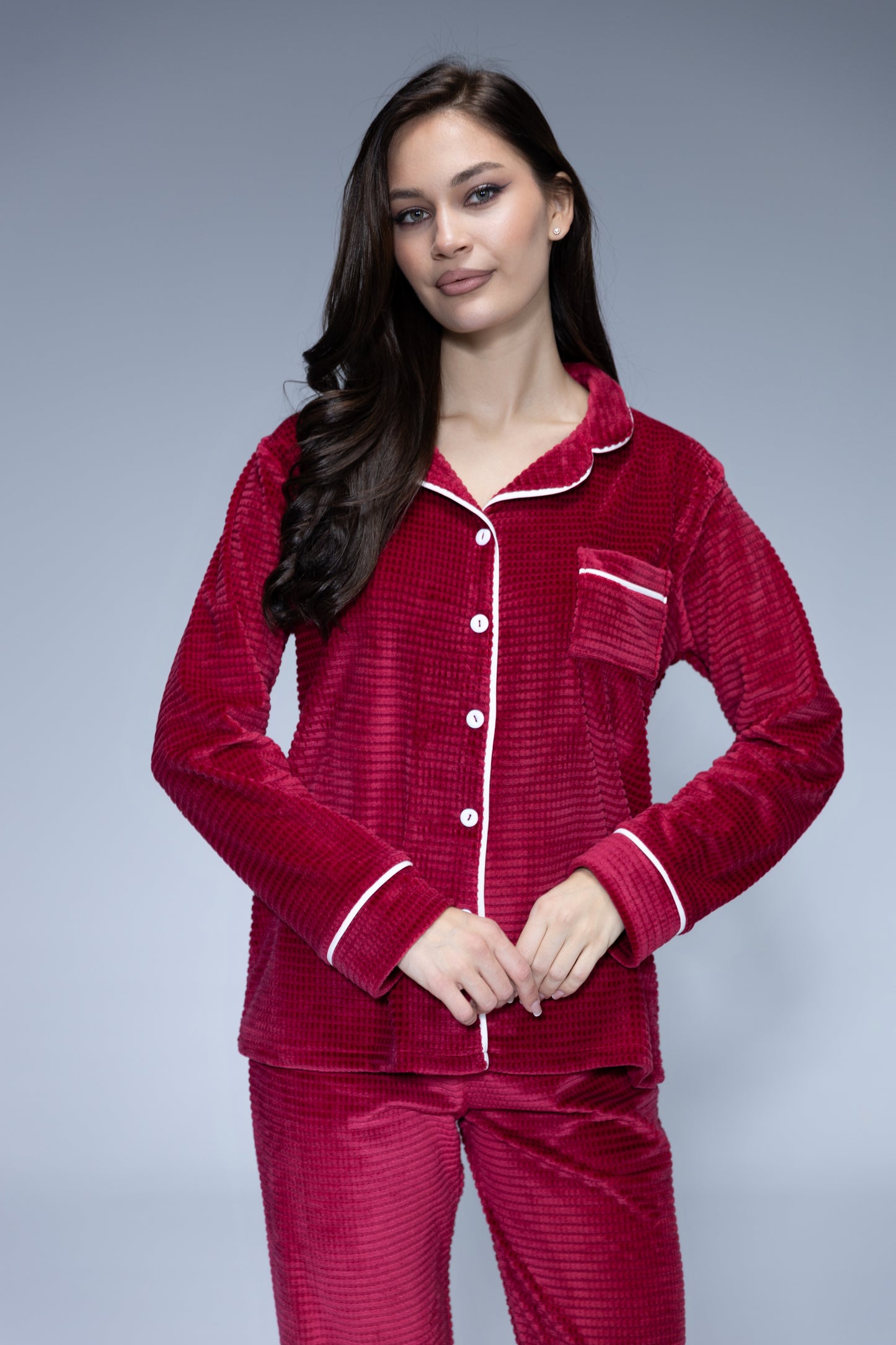Velvet Waffle Buttoned Pajama